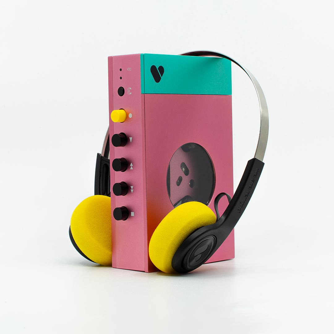 Pack Lecteur Cassette rose et vert + Casque audio Bluetooth