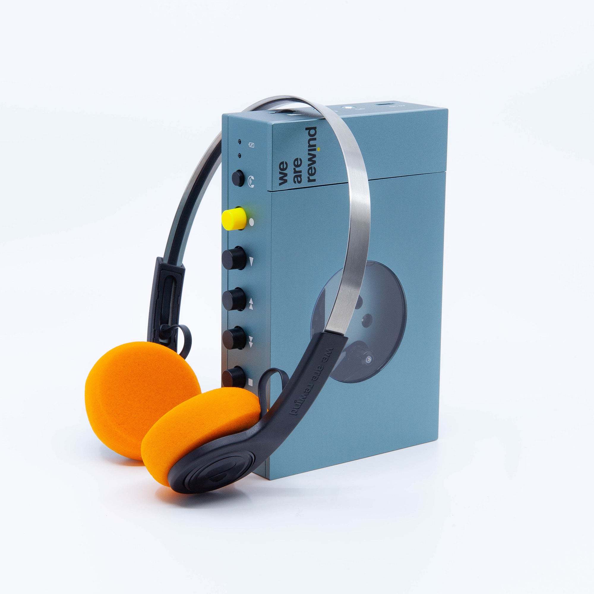 青いカセット プレーヤー + ワイヤレスヘッドフォン