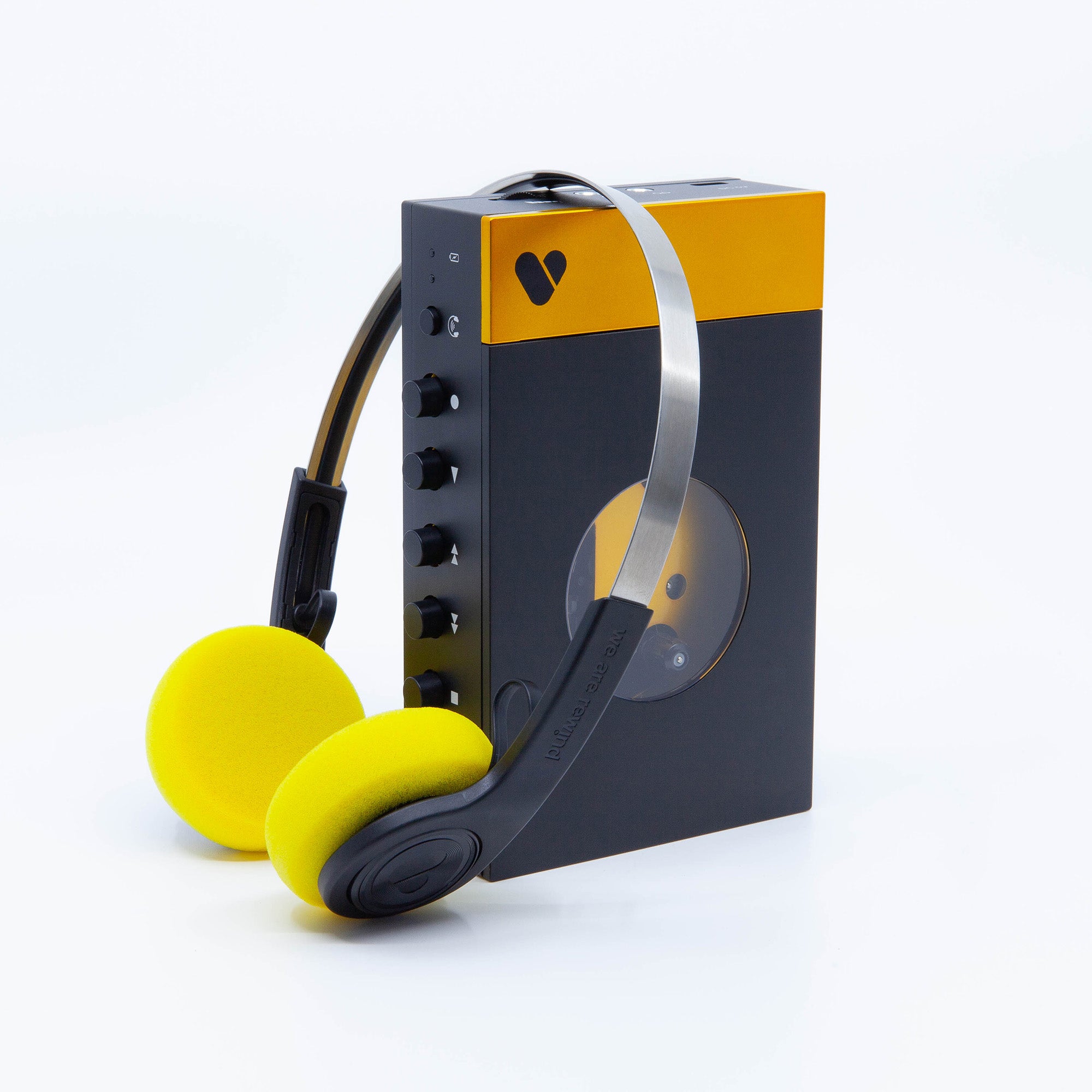 Pack Reproductor de Cassette Negro y Amarillo + Auriculares Bluetooth